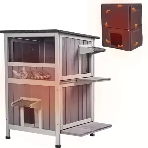 Casa para Gatos de Dos Pisos con Aislamiento Térmico – Refugio Cálido y Seguro para Gatos en Invierno