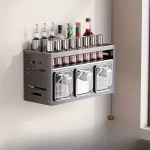 Easy-Install Aluminum Spice Organizer Set - No-Drill Wall-Mounted Storage for Kitchen and Dining