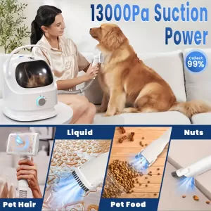 Kit de Aseo y Aspiradora para Pelo de Mascotas - Ideal para Gatos y Perros, Silenciosa y de Alta Succión