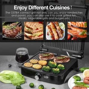 Parrilla Panini Press 4 en 1 para Sándwiches y Más - Antiadherente, Ajustable y con Bandeja Recolectora de Grasa