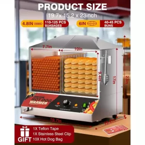 Máquina Profesional para Perritos Calientes con Calentador de Panecillos de 36L