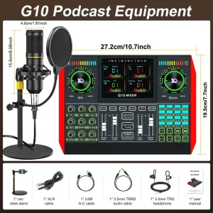 Kit Profesional de Estación de Mezcla G10 para Podcasts y DJs - Incluye Micrófono Inalámbrico, Condicionador de Energía y Sonido Envolvente 5.1