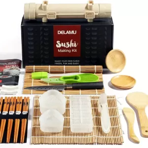 Kit Completo para Hacer Sushi - 22 en 1 con Esteras de Bambú, Molde de Arroz, Cuchillo de Chef y Más