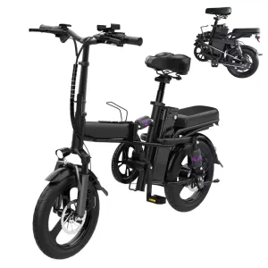 Bicicleta Eléctrica Plegable para Adultos – Motor Brushless de 400W, Batería 48V 1440WH, Velocidad Máxima de 30 km/h, Ruedas de 14", Absorción de Impactos Múltiples, Ideal para Desplazamientos Urbanos