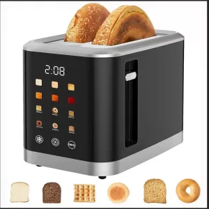 Smart Digital Toaster with Touch Screen LCD, 6 Bread Types, Adjustable Shade Levels, Wide Slots for Bagels and More, Defrost & Cancel Functions, 750-1000W, 2-Slice