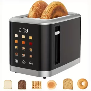 Smart Digital Toaster with Touch Screen LCD, 6 Bread Types, Adjustable Shade Levels, Wide Slots for Bagels and More, Defrost & Cancel Functions, 750-1000W, 2-Slice